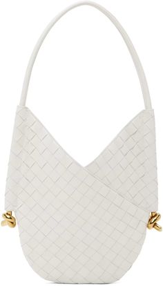 Bottega Veneta: White Small Solstice Shoulder Bag | SSENSE Designer Shoulder Bag With Interwoven Design For Shopping, Designer Shoulder Bag With Interwoven Design For Daily Use, Luxury White Shoulder Bag With Intrecciato Weave, Chic Evening Shoulder Bag With Interwoven Design, Luxury White Intrecciato Weave Shoulder Bag, Chic Top Handle Shoulder Bag With Interwoven Design, White Woven Leather Evening Shoulder Bag, Designer White Shoulder Bag With Braided Handles, Luxury White Woven Leather Shoulder Bag