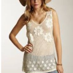 In Very Good Condition You Would Think It’s Brand New Beachy Sleeveless Crochet Top For Spring, Sleeveless Crochet Beach Top For Spring, Sleeveless Beachy Crochet Top For Spring, Fitted Crochet Top For Spring With Beachy Style, Beige Beachy Top For Spring, Beachy Beige Tops For Spring, White Beachy Crochet Top For Spring, Beachy White Crochet Top For Spring, Beachy Tops For Spring