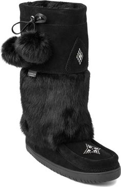 The 'mukluk' is an Aboriginal word for 'winter boot'. The Waterproof Snowy Owl is made with waterproof suede and is sealed 4" from the bottom. The footbed is sheepskin lined (like all of the mukluks) and is rated to -32C. The sole was made in partnership between Vibram and an Aboriginal artist. Manitobah Mukluks, Aboriginal Artists, Snowy Owl, Winter Boot, Boots, Quick Saves, Black