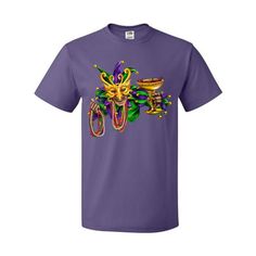 Mardi Gras Jester T-Shirt Size: 3X.  Color: Purple.  Gender: male.  Age Group: adult. Mardi Gras Tee Shirts, Boys Mardi Gras Shirt, Mens Graphic Tee, Mardi Gras, Mens Graphic, Graphic Tees, Mens Shirts, Mens Outfits, Purple