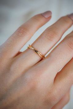 A set of 2 permanently entwined stacking rings in SOLID 14K Gold or SOLID 14K Rose Gold. This is a gorgeous, unique ring set made up of two individual, entwined rings: 1x Solid Gold band in a HAMMERED or SMOOTH Finish. 1x Thick Twist Band. The beauty of this ring lies in its organic shape. This ring will look slightly different from every angle. This listing is for one single Interlocking ring set made up of 2 INDIVIDUAL RINGS which are permanently entwined and move independently of each other. Double Band Yellow Gold Promise Rings, Rose Gold Stackable Rings With Diamond Cut Open Band, Modern Twist Rose Gold Promise Jewelry, Stackable Fine Jewelry Bypass Ring For Wedding, Stackable Open Band Bypass Ring For Wedding, Stackable Double Band Promise Rings, Rose Gold Stackable Promise Rings With Open Band, Gold Stackable Bypass Ring For Wedding, Modern Twist Stackable Promise Rings