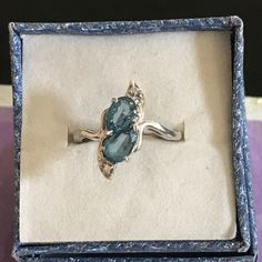 Size 7.5, Vintage Blue Topaz Double Tear Drops With Diamond Accents, Stamped 10k White Gold And Hallmarked. Beautiful And Unique Ring!! Tear Drops, 5 Rings, Ring Color, Unique Ring, White Gold Ring, Womens Jewelry Rings, White Gold Rings, Unique Rings, Blue Gold