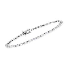 Ross-Simons - 1.50ct t. w. Baguette Diamond Tennis Bracelet in 14kt White Gold. 7". Embrace the timeless look of a tennis bracelet, elevated by stately baguettes. Our stunning statement features 1.50 ct. t. w. baguette diamonds in polished 14kt white gold. Figure 8 safety. Box clasp, baguette diamond tennis bracelet. Diamond birthstones are the perfect gift for April birthdays. Baguette Bracelet, Safety Box, Bracelet Diamond, Diamond Birthstone, Diamond Tennis Bracelet, Baguette Diamonds, Pink Fits, Figure 8, Box Clasp