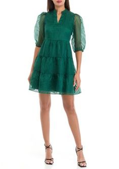 Pretty puff sleeves add chic drama to this dress from Crown & Ivy. | Crown & Ivy Women's Shadow Stripe Dress, Green, X-Large Ivy Crown, Stripe Dress, Striped Dress, Puff Sleeves, Ivy, Puff Sleeve, Casual Dresses, Dress Outfits, Drama