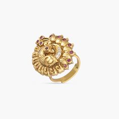 Description: Enhance your festive elegance with our exquisite antique gold-plated finger ring. The intricate nakshi craftsmanship steals the spotlight, showcasing a peacock motif at the center embellished with Kempu stones for a classic look. Details & Specifications: Materials used: Brass Alloy with Antique Gold Plating Weight - Finger Ring 11.24 gm, Length - Adjustable Make it custom Want to make it a custom Finger Ring? Sure! Reach out to us at support@tarinika.com and we’ll be happy to make Finger Rings Indian, Kundan Rings Fingers, Kempu Stone Finger Rings, Full Finger Ring Gold Indian, Peacock Finger Ring, Peacock Motif, Buy Jewellery Online, Indian Jewellery Design, Traditional Earrings