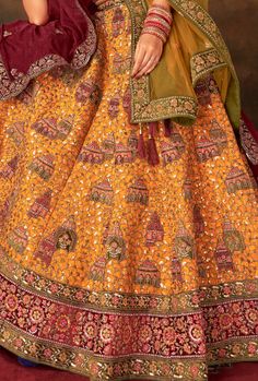 This stunning lehenga choli dress is crafted from luxurious fancy silk, creating a flawless look for any special occasion. Elevate your style with the vibrant color and elegant design, sure to turn heads and make you feel confident and beautiful! Perfect for adding a touch of glamour to any event. LEHENGA FABRIC: Velvet, SILK LEHENGA WITH HEAVY HANDWORK AND ZARKAN BLOUSE FABRIC: SILK DUPATTA: NET, VELVET WITH DOUBLE DUPATTA SIZING: Can be stitched upto 42 inches bust and waist SHIPPING: The product will be shipped within 1 - 2 weeks from the date of purchase. Stitched item will ship within 2-3 weeks from the date of the order All stitched products are final sale. We will contact you within 1-2 days from the date of order to confirm your measurements. Stitching Option - We will email you th Women Suits Party, Choli Dress, Silk Lehenga, Silk Dupatta, Blouse Fabric, Bridal Lehenga, Lehenga Choli, Mustard Yellow, Couture Dresses