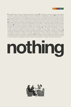 an advertisement for nothing with people sitting on couches