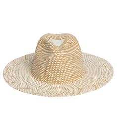 A packable hat for everyone! Classic and elevated, this detailed and vented woven hat has all the summer style you need, tested at UPF 50 and with an adjustable sweatband for the perfect fit! We love our Luxe Novelty Packable for its everyday wear, packable design and intricate contrasting detailing. Product Overview: Material: 100% Paper Straw Measurements: Crown Height- 4", Brim- 3", Head Measurement is 57cm Spot Clean with Damp Cloth Casual Yellow Panama Hat With Curved Brim, Woven Fedora Hats, One Size Fits Most, White Sun Hats For Travel, Woven Fedora For Warm Weather, Yellow Fedora With Curved Brim For Beach, Adjustable White Sun Straw Hat, Adjustable Lightweight Yellow Hat, Yellow Travel Hat For Spring, Yellow Lightweight Adjustable Hat