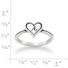 Delicate Heart Initial Ring - James Avery Silver Heart-shaped Initial Ring For Promise, Valentine's Day Promise Ring In Sterling Silver, Sterling Silver Initials Ring For Anniversary, Personalized Heart-shaped Sterling Silver Initial Ring, Silver Sterling Silver Initial Ring For Valentine's Day, Personalized Sterling Silver Heart Ring For Valentine's Day, White Initial Ring For Anniversary, Valentine's Day Silver Ring With Initials, Valentine's Day Heart Ring With Initials For Promise