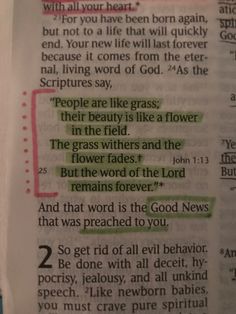 an open bible with the words people are like grass