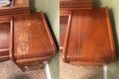 two wooden pieces of furniture that have been cleaned