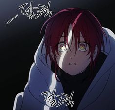 an anime character with red hair wearing a hoodie and looking at the camera while staring