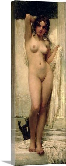 a painting of a naked woman standing next to a cat