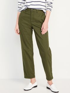 elasticized back waist button front belt loops zip fly diagonal front pockets back patch pockets sits at belly button relaxed hip and thigh straight leg hits at ankle 26" regular inseam 24" petite inseam 30" tall inseam models are approx.  5'9" and wear sizes s (4), l (12), and xl (18)machine wash according to the care instruction label Natural Wardrobe, Green Chino Pants, Green Chinos, Pajamas Gift, Pants Womens, Green Pants, New Green, Navy Green, Chino Pants