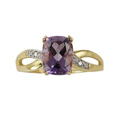 Unmatched elegance. An amethyst stone and diamond accentsÂ give this ring eye-catching beauty. Wear this 10k gold ring with a new necklace for a sophisticated look. Split-shank design adds exquisite detail. Details: 9-mm width 10k gold Image(s) may be enlarged to show detail. Diamond weights are approximate. Diamond total weights may vary between .01 and .08 ct. Some diamonds have fewer than 17 facets. Gemstones may have been treated to enhance their appearance. Special care may be required 10k Gold Ring, Diamond Accent Ring, Right Hand Rings, Amethyst Stone, 10k Gold, Womens Jewelry Rings, Ring Bracelet, Rings Statement, Gold Ring