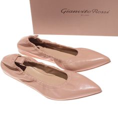 Gianvito Rossi Pink Feminine Pink Flats For Evening, Elegant Pink Flats With Rubber Sole, Chic Pink Ballet Flats For Evening, Elegant Pink Flats With Removable Insole, Elegant Pink Flats With Leather Sole, Pink Leather Flats For Evening, Elegant Pink Slip-on Flats, Chic Pink Almond Toe Ballet Flats, Pink Leather Ballet Flats For Party