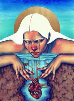 a painting of a woman with her hands in the water