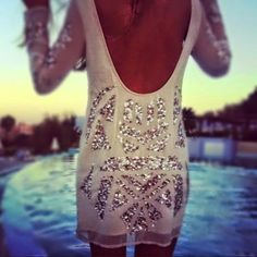 White Low Back Sequin Dress Dream Style, Outfit Trends, Stylish Girl, Party Dresses, Look Fashion, Style Me Pretty