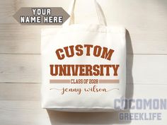 Custom tote bag, custom college, gift for students, custom university, gift for college, personalized college, university gift, graduation gift, school custom, custom college gift, campus bag, school bag, college tote bag, canvas tote bag, eco friendly bag, grocery bag, grocery tote bag, reusable bag, canvas tote bag, tote bag, aesthetic tote bag, eco bag, everyday tote, reusable bag, sassy tote bag, school tote bag, eco friendly, eco friendly bag, tote shopper, boho bag, vintage tote bag, school bag, campus bag, campus shoulder bag  WHY SHOULD I ORDER FROM YOU? ❤️ Quality Materials: Our totes are made from premium canvas material that ensure comfort and durability. Unique Designs: We offer trendy, unique designs that keep you looking stylish and chic. Sustainability: COCOMONGreekLife is c Customizable School Spirit Bags, School Spirit Personalized Bags For Everyday Use, Personalized School Spirit Bags, Personalized Bags For Everyday School Use, Customizable School Spirit Bag For Everyday, Customizable School Spirit Bags For Everyday Use, Customizable Bags For End Of School Year Gifts, White Rectangular Bag For Graduation Gift, College Tote