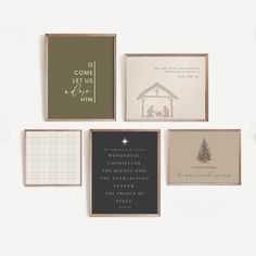 four framed christmas cards on a white background