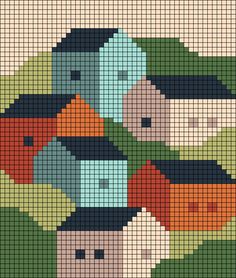 a cross stitch pattern with different colored birds on the same color as they appear in this image