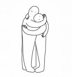 a drawing of a person holding a baby in their arms, with the child's head resting on his mother's shoulders