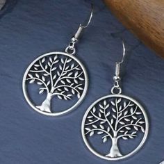 Nwt Tree Of Life Earrings - Round Approximately 1” Tree Of Life Drawing, Tree Of Life Earrings, Hoop Earrings Silver, Earrings Round, Women's Jewelry And Accessories, Accessories Jewelry Earrings, Life Drawing, Round Earrings, Women Accessories Jewelry