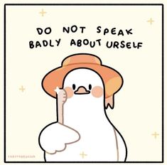 a white bird with an orange hat on it's head and the words do not speak