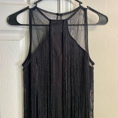 Never Worn - New With Tags. Excellent Condition! Black Fringe Maxi Dress For Evening, Elegant Black Maxi Dress With Fringe, Elegant Black Fringe Maxi Dress, Black Maxi Dress With Fringe For Spring, Spring Black Maxi Dress With Fringe, Sleeveless Fringe Maxi Dress For Night Out, Black Fringe Maxi Dress For Spring, Black Fringe Mini Dress For Cocktail, Black Summer Dress With Fringe