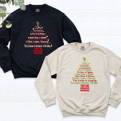 The 12 Days of Christmas Family Group Sweatshirt, Xmas Twelve Days Party Hoodie, Holiday Graphic Shirt, Teachers Reunions Tee, Vacation Gift.   Welcome to our store!  -We specialize in funny, customizable apparel shirts in different colors and styles printed on ultra-soft, super comfortable, and breathable material.  -Solid colors 50/50 Preshrunk Cotton/Polyester -We use Gildan - Heavy Blend and one of the best quality products on the market. If there are personal designs you want, we can make c Seven Swans, The 12 Days Of Christmas, Christmas Family, 12 Days Of Christmas, Graphic Shirt, Thing 1 Thing 2, 12 Days, 50 50, Family Christmas