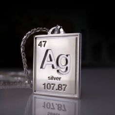 "The Ag Silver Periodic Pendant from The Periodic Jewelry Collection by ITSNONAME.  Photography samples 925 sterling silver pendant Approximately 24mm x 20mm x 2mm (pendant) 925 Italian sterling silver wheat chain (30\") *The Periodic Jewelry Collection is made-to-order. Please message us for a price quote. Include metal type and size. Prices fluctuate based on raw material costs. Thank you!" Silver Periodic Table, Engraved Stainless Steel Rectangular Pendant Jewelry, Engraved Stainless Steel Square Pendant Jewelry, Aluminum Periodic Table, Sterling Silver Square Pendant Jewelry For Collectors, Divine Guidance, Price Quote, Mens Accessories Jewelry, Raw Material