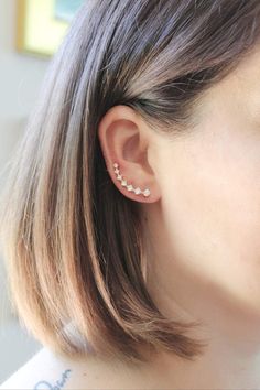 Jewel Climber - Rhinestone Crystal Ear Climber Earrings | Minimalist Ear Crawler - Amelie Owen Collections Black Crystal Ring, Gold Ear Climbers, Ear Climber Earrings, Crawler Earrings, Ear Crawler, Ear Crawler Earrings, Ear Crawlers, Ear Climbers Earrings, Gold Bridal Earrings