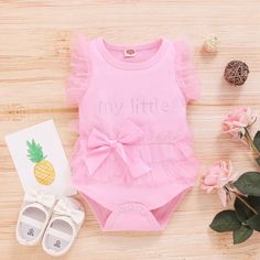 Pretty Letter Lace Ruffled-sleeve Bodysuit with Cute Bowknot - PrettyKid Pretty Letters, Childrens Clothing Boutique, Rompers For Kids, Boutique Clothes, Kids Boutique Clothing, Kids Boutique, Lace Ruffle, Girl Dresses