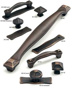 an assortment of handles and knobs for kitchen cabinets, including one with the handle missing