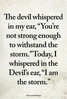 the devil whispered in my ear, you're not strong enough to winhand the storm