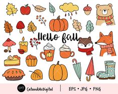 hello fall clipart set with autumn items