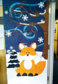 a door decorated with an image of a fox