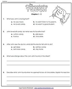 worksheet for grade 1 reading chocolate toffets, with question and answer sheet