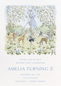 a birthday party with animals and trees