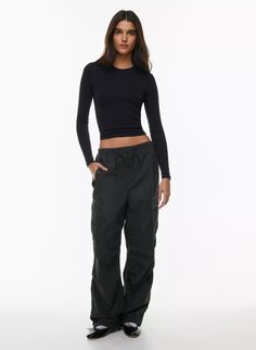 SQUAD POCKET PARACHUTE PANT | Aritzia Sporty Parachute Pants With Cargo Pockets For Fall, Fall Nylon Parachute Cargo Pants, Fall Nylon Cargo Style Parachute Pants, Fall Nylon Cargo Pants With Elastic Waistband, Fall Nylon Cargo Bottoms, Fall Nylon Cargo Pants, Fall Wide Leg Nylon Parachute Pants, Sporty Cargo Parachute Pants For Fall, Utility Nylon Parachute Pants With Cargo Pockets