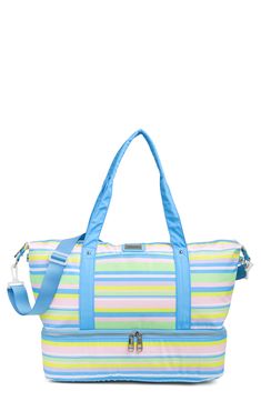 Stay stylish when traveling. The roomy interior of this Madden Girl weekend bag fits some of your favorite outfits and toiletries. - Dual top handles- Detachable, adjustable shoulder strap- Top zip closure- Exterior features slip pockets and bottom zip pocket- Interior features media pockets and zip wall pocket- Approx. 11" H x 19" W x 9.5" D- Approx. 12" handle drop, 19-30" strap drop - Imported Textile exterior and lining Weekend Tote Duffle Bag With Luggage Sleeve, Blue Tote Weekender Bag For Overnight Trips, Travel Duffle Bag With Tote Shape, Weekend Travel Tote Bag With Luggage Sleeve, Weekend Tote Gym Bag With Luggage Sleeve, Rectangular Travel Bag With Zipper Closure For Weekend, Weekend Trip Duffle Bag With Double Handle, Rectangular Travel Bag With Zipper For Weekend, Weekend Gym Bag With Luggage Sleeve