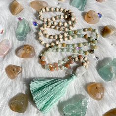 Peace Mala - Rocks with Sass Co Creation, Rishikesh India, Raise Your Vibration, Orange Calcite, Spiritual Energy, Moonstone Crystal, Phantom Quartz, Rishikesh, Moonstone Bracelet