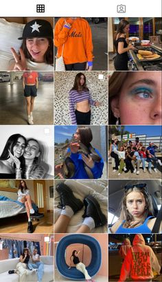 the collage shows many different pictures and people in various outfits, including an orange shirt