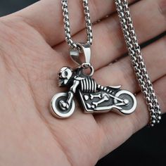 Mens Skull Motorcycle Pendant Necklace Gothic Punk Biker Jewelry Box Chain 24" | eBay Skeleton Motorcycle, Skull Motorcycle, Punk Skull, Necklace Gothic, Biker Jewelry, Daily Jewelry, Skull Necklace, Gothic Punk, Box Chain