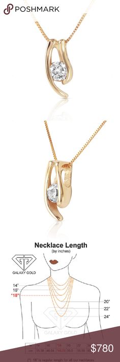 SOLID GOLD NECKLACE WITH NATURAL 0.15 CT. DIAMOND Item: 4245 Description 14K. SOLID GOLD NECKLACE WITH NATURAL 0.15 CT. DIAMOND (yellow gold) Comes with 18" long, 0.52 mm thickness Box Chain. Item Information Metal: 14K. Solid Gold Metal Weight: 1.00 gr. Diamonds 1 Round cut, H-I color, SI-2 clarity = 0.15 ct Measurements Height: 0.38 in ( 9.7 mm) Width: 0.19 in ( 4.8 mm) Galaxy Gold Products Jewelry Necklaces Gold 14k Diamond Necklace With Single Diamond, Yellow Gold Solitaire Necklace In 14k Brilliant Cut, Yellow Gold 14k Solitaire Necklace With Brilliant Cut, Gold Jewelry With Tension Setting, Formal 14k Gold Diamond Necklace, Gold Jewelry With Tension Setting In Cubic Zirconia, Gold Cubic Zirconia Jewelry With Tension Setting, Gold Solitaire Necklace With Brilliant Cut For Formal Occasions, Luxury Gold Solitaire Necklace With Prong Setting