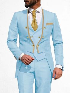 Ternos de casamento masculinos cáqui, cor sólida, 3 peças, negócios diários, plus size, peito único, dois botões, 2024 de 2024 por $109.99 Gothic Suit, Paisley Wedding, Prom For Guys, Prom Suits For Men, Cheap Suits, Blue Suit Men, Suits Wedding, Dress Suits For Men, Black Sky