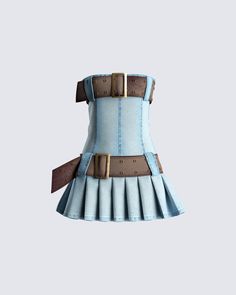 An all denim look never fails to make you look like a bad b*tch 👑 This blue pleated mini dress is made from a stretch denim, and complete with a large adjustable belt at bust and waist for a chic, and snatched look 😚 White Corset Dress, Pleated Denim, Preformance Outfits, High Fashion Outfits, Denim Belt, White Corset, Pleated Mini Dress, Sequin Mini Skirts, Tumblr Fashion