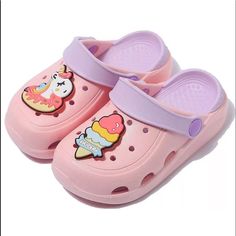 Fun Pair Of Kids Clogs. Size 170mm(1-5).Any Questions Please Let Me Know Thank You Playful Non-slip Slip-on Clogs, White Non-slip Clogs For Playtime, Non-slip White Clogs For Playtime, Playful Plastic Clogs For The Beach, Playful Plastic Clogs For Beach, Plastic Slide Clogs For Summer, Playful Plastic Beach Clogs, Summer Playtime Clogs With Round Toe, Fun Non-slip Clogs With Round Toe