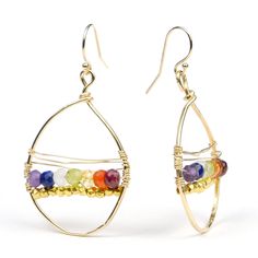 Chakra Earrings with Sterling Silver French Ear Wires Approx. 1.75" drop from ear Bead Size : 4mm Amethyst, Lapis Lazuli, Moonstone, Peridot, Citrine, Carnelian and Ruby Handcrafted at Beads of Paradise NYC Gold Spiritual Beaded Earrings For Gifts, Pierced Teardrop Beaded Earrings As Gift, Pierced Teardrop Beaded Earrings For Gift, Gold Teardrop Earrings With Round Beads For Gifts, Rainbow Teardrop Jewelry Set With Earrings, Teardrop Beaded Earrings For Gift, Rainbow Teardrop Jewelry With Matching Earrings, Handmade Rainbow Teardrop Jewelry, Nickel-free Multicolor Teardrop Crystal Earrings