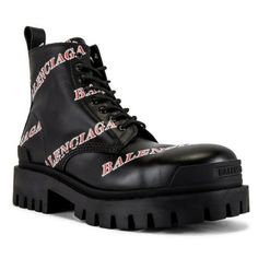 Balenciaga Condition: Item Is Mismatch Right Side Is 42 Left Is 43 Chunky Combat Boots With An Allover Logo Design. Leather Upper Round Toe Lace-Up Vamp Rubber Sole Made In Italy Designer Boots With Rubber Sole For Streetwear, Luxury Streetwear Boots With Round Toe, Designer Black Boots For Spring, Designer Black Boots With Medium Fit, Designer Black Boots Medium Fit, Designer Lace-up Boots For Streetwear, Designer Black Boots For Streetwear, Chunky Combat Boots, Combat Boots